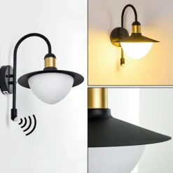 Luminaires Rustiques-hofstein Applique murale d'extérieur Theux Or, Noir, 1 lumière, Détecteur de mouvement