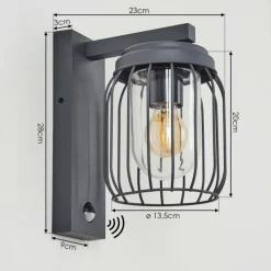 Lampes Vintages & Rétros-hofstein Applique murale d'extérieur Foothills Anthracite, 1 lumière, Détecteur de mouvement