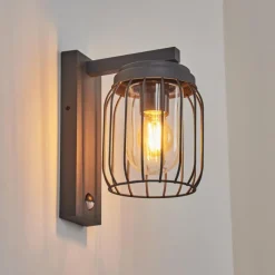 Lampes Vintages & Rétros-hofstein Applique murale d'extérieur Foothills Anthracite, 1 lumière, Détecteur de mouvement