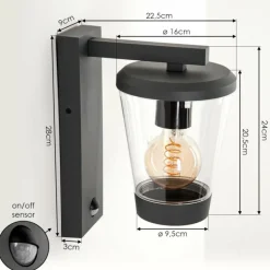 hofstein Applique murale d'extérieur Eloida Anthracite, 1 lumière, Détecteur de mouvement