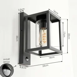 hofstein Applique murale d'extérieur Parkkola Anthracite, 1 lumière, Détecteur de mouvement