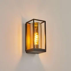 hofstein Applique murale d'extérieur Palanga Brun, Couleur bois, Noir, 1 lumière