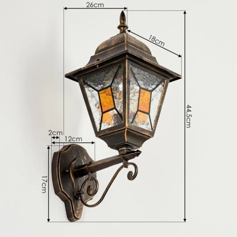 Luminaires Rustiques-hofstein Applique murale d'extérieur Halla Ancien, Or, Noir, 1 lumière