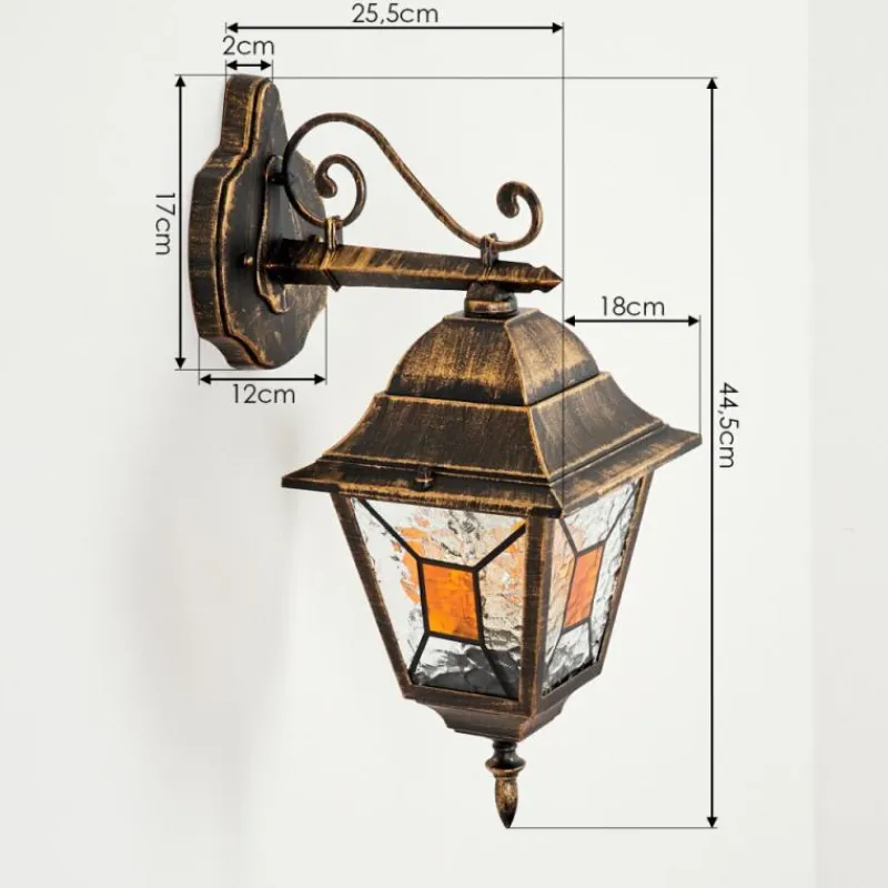 Luminaires Rustiques-hofstein Applique murale d'extérieur Halla Ancien, Or, Noir, 1 lumière