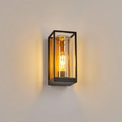 hofstein Applique murale d'extérieur Palanga Brun, Couleur bois, Noir, 1 lumière