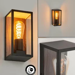 Lampes Vintages & Rétros-hofstein Applique murale d'extérieur Hakkas Couleur bois, Noir, 1 lumière