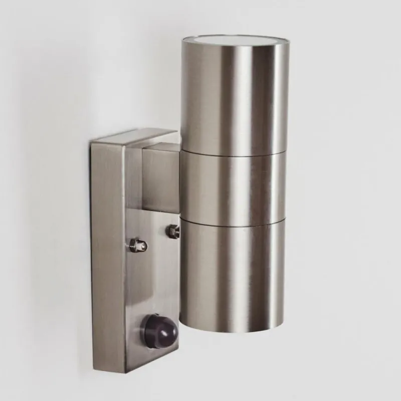 hofstein Applique murale d'extérieur Bessiebelle Acier inoxydable, 2 lumières, Détecteur de mouvement