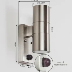 hofstein Applique murale d'extérieur Bessiebelle Acier inoxydable, 2 lumières, Détecteur de mouvement
