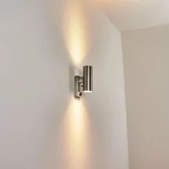 hofstein Applique murale d'extérieur Bessiebelle Acier inoxydable, 2 lumières, Détecteur de mouvement