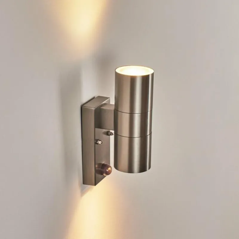 hofstein Applique murale d'extérieur Bessiebelle Acier inoxydable, 2 lumières, Détecteur de mouvement