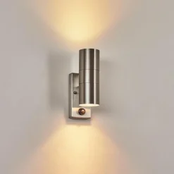 hofstein Applique murale d'extérieur Bessiebelle Acier inoxydable, 2 lumières, Détecteur de mouvement