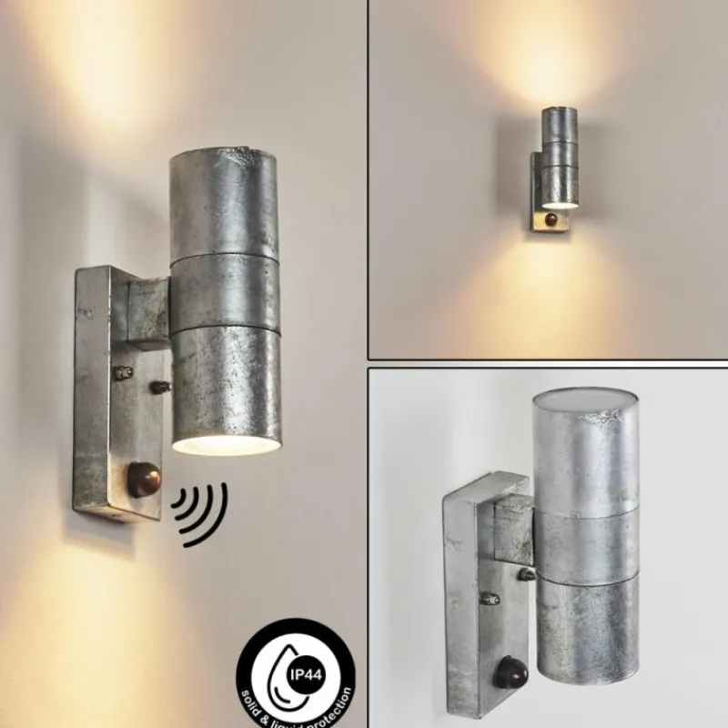 hofstein Applique murale d'extérieur Bessiebelle Zingué, 2 lumières, Détecteur de mouvement