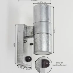 hofstein Applique murale d'extérieur Bessiebelle Zingué, 2 lumières, Détecteur de mouvement