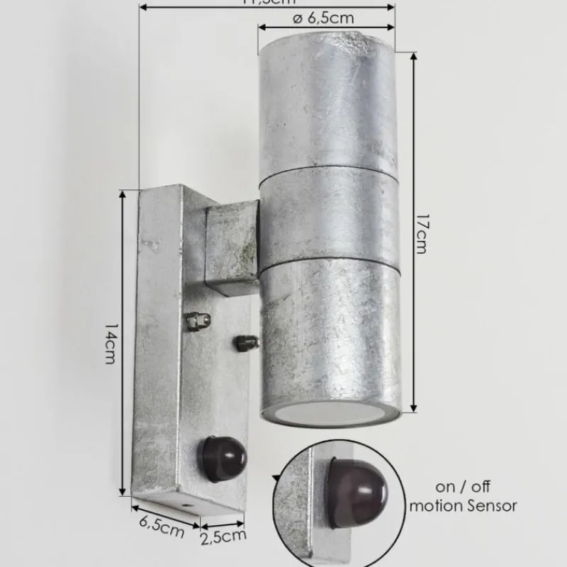 hofstein Applique murale d'extérieur Bessiebelle Zingué, 2 lumières, Détecteur de mouvement