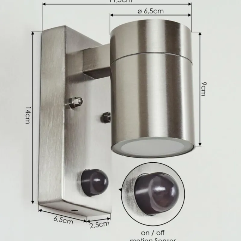 hofstein Applique murale d'extérieur Bessiebelle Acier inoxydable, 1 lumière, Détecteur de mouvement