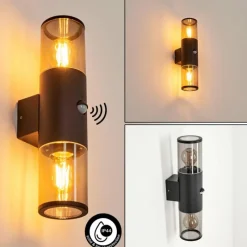 Suspension Verre Fumé-hofstein Applique murale d'extérieur Caragua Noir, 2 lumières, Détecteur de mouvement