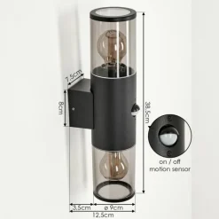Suspension Verre Fumé-hofstein Applique murale d'extérieur Caragua Noir, 2 lumières, Détecteur de mouvement