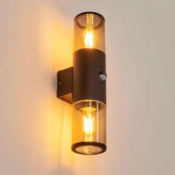 Suspension Verre Fumé-hofstein Applique murale d'extérieur Caragua Noir, 2 lumières, Détecteur de mouvement