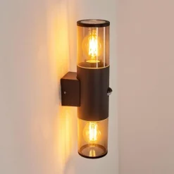 Suspension Verre Fumé-hofstein Applique murale d'extérieur Caragua Noir, 2 lumières, Détecteur de mouvement