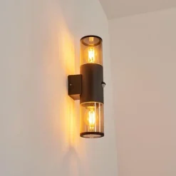 Suspension Verre Fumé-hofstein Applique murale d'extérieur Caragua Noir, 2 lumières, Détecteur de mouvement