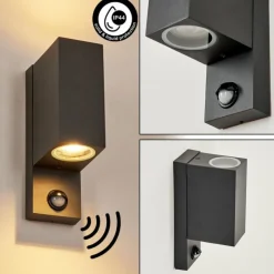 hofstein Applique murale d'extérieur Kingstown Anthracite, Transparent, 2 lumières, Détecteur de mouvement