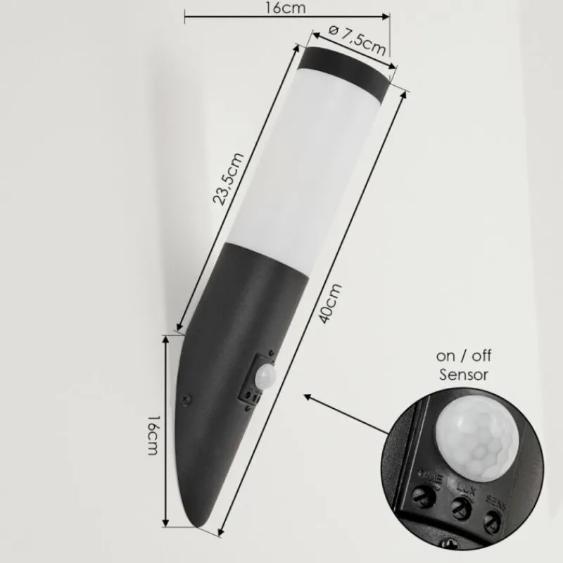 hofstein Applique murale d'extérieur Ruti Noir, 1 lumière, Détecteur de mouvement