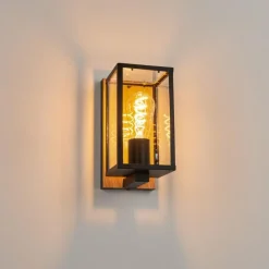 Lampes Vintages & Rétros-hofstein Applique murale d'extérieur Fortunies Bois clair, Couleur bois, Noir, 1 lumière