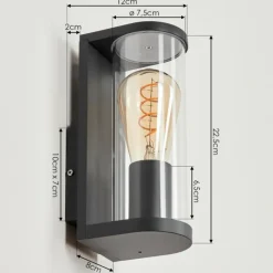 Lampes Vintages & Rétros-hofstein Applique murale d'extérieur Radnor Anthracite, Gris, 1 lumière