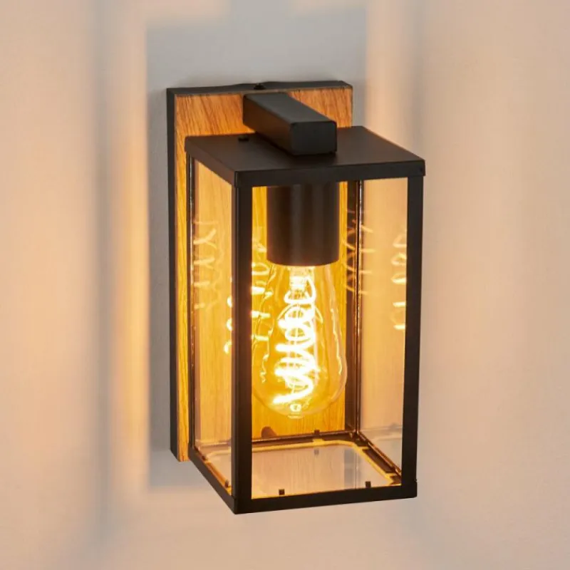 hofstein Applique murale d'extérieur Fortunies Brun, Couleur bois, Noir, 1 lumière