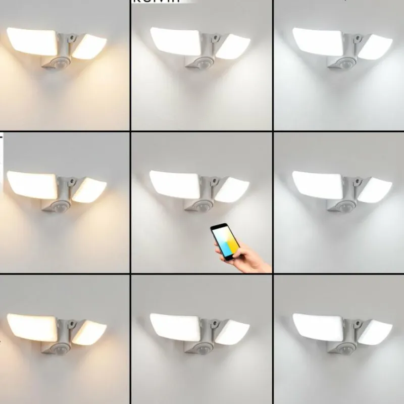 hofstein Applique murale d'extérieur Carnetin LED Blanc, 2 lumières, Détecteur de mouvement