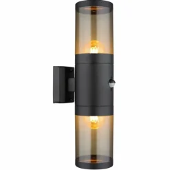 Suspension Verre Fumé-Luminaires Globo Lighting Applique murale d'extérieur Globo XELOO Noir, 2 lumières, Détecteur de mouvement