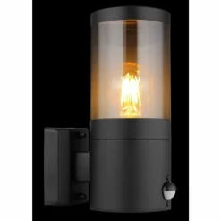 Suspension Verre Fumé-Luminaires Globo Lighting Applique murale d'extérieur Globo XELOO Noir, 1 lumière, Détecteur de mouvement
