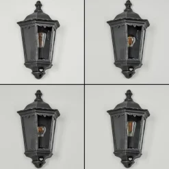 Luminaires Rustiques-hofstein Applique murale d'extérieur Hongkong Noir, Argenté, 1 lumière, Détecteur de mouvement