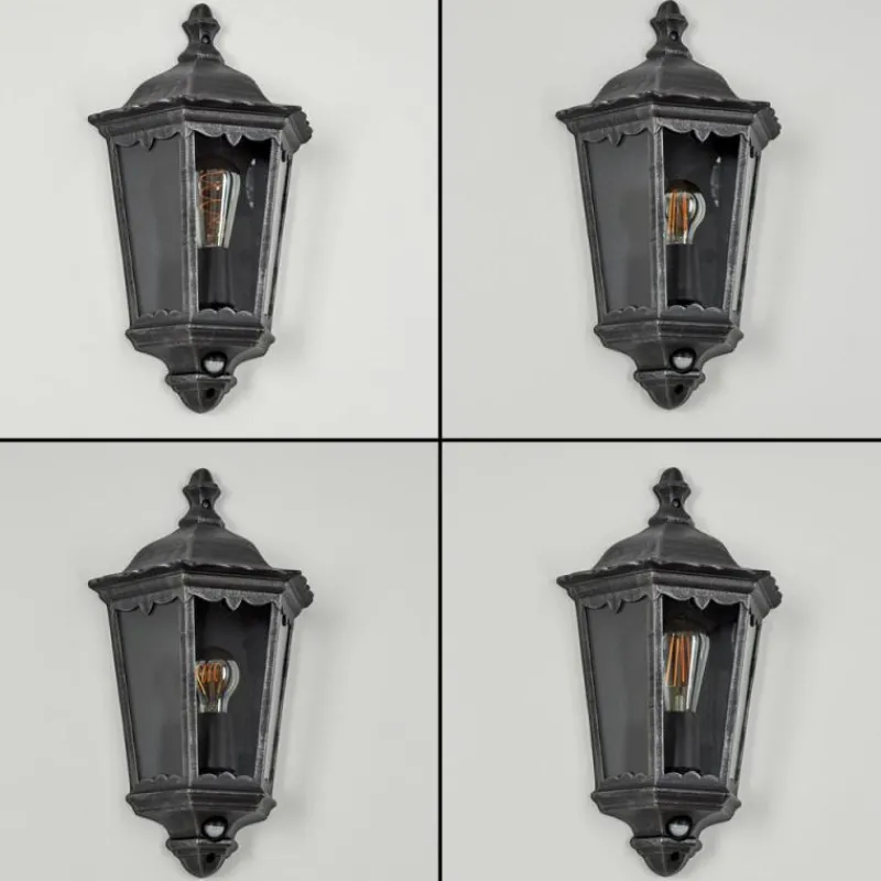 Luminaires Rustiques-hofstein Applique murale d'extérieur Hongkong Noir, Argenté, 1 lumière, Détecteur de mouvement