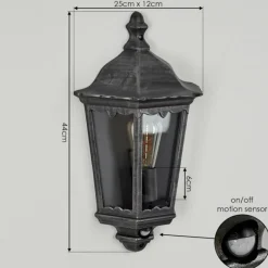 Luminaires Rustiques-hofstein Applique murale d'extérieur Hongkong Noir, Argenté, 1 lumière, Détecteur de mouvement