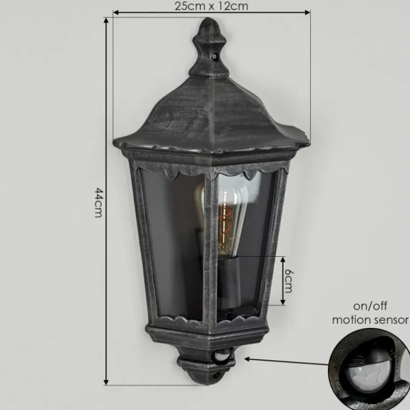 Luminaires Rustiques-hofstein Applique murale d'extérieur Hongkong Noir, Argenté, 1 lumière, Détecteur de mouvement