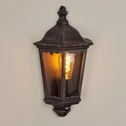 Luminaires Rustiques-hofstein Applique murale d'extérieur Hongkong Noir, Argenté, 1 lumière, Détecteur de mouvement