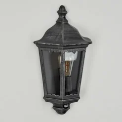 Luminaires Rustiques-hofstein Applique murale d'extérieur Hongkong Noir, Argenté, 1 lumière, Détecteur de mouvement