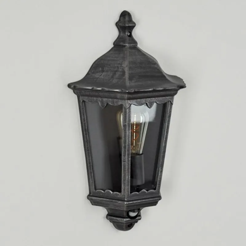 Luminaires Rustiques-hofstein Applique murale d'extérieur Hongkong Noir, Argenté, 1 lumière, Détecteur de mouvement