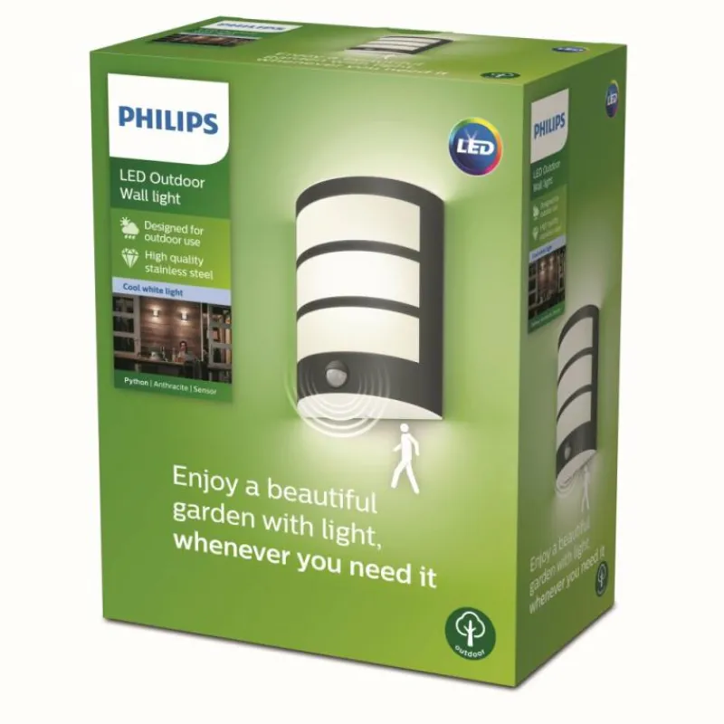 Luminaires Philips Applique murale d'extérieur Philips Python LED Anthracite, 1 lumière, Détecteur de mouvement