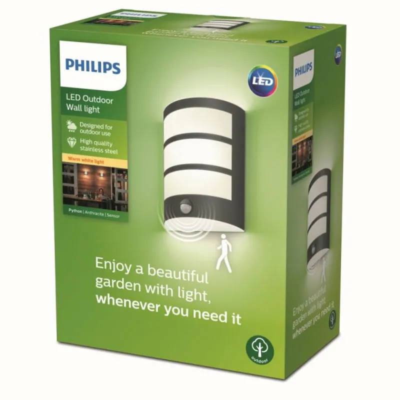 Luminaires Philips Applique murale d'extérieur Philips Python LED Anthracite, 1 lumière, Détecteur de mouvement