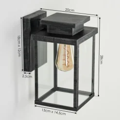 Lampes Vintages & Rétros-hofstein Applique murale d'extérieur Tieva Noir, Argenté, 1 lumière