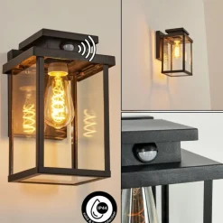 Lampes Vintages & Rétros-hofstein Applique murale d'extérieur Tieva Noir, 1 lumière, Détecteur de mouvement