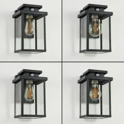 Lampes Vintages & Rétros-hofstein Applique murale d'extérieur Tieva Noir, 1 lumière, Détecteur de mouvement