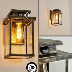 Lampes Dorées-hofstein Applique murale d'extérieur Tieva Brun, Or, 1 lumière, Détecteur de mouvement