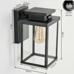 Lampes Vintages & Rétros-hofstein Applique murale d'extérieur Tieva Noir, Argenté, 1 lumière, Détecteur de mouvement