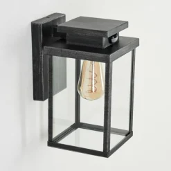 Lampes Vintages & Rétros-hofstein Applique murale d'extérieur Tieva Noir, Argenté, 1 lumière, Détecteur de mouvement