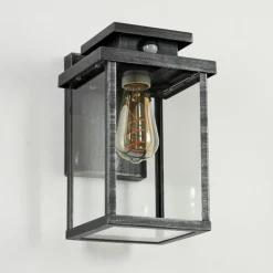 Lampes Vintages & Rétros-hofstein Applique murale d'extérieur Tieva Noir, Argenté, 1 lumière, Détecteur de mouvement