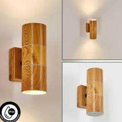 hofstein Applique murale d'extérieur Tenvik Brun, Couleur bois, Noir, 2 lumières