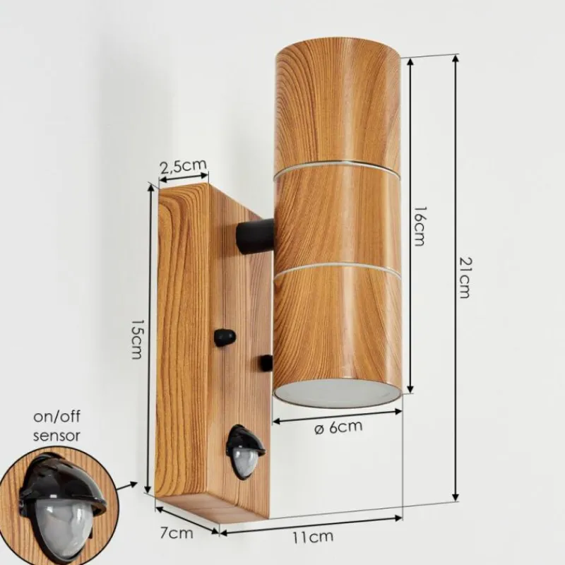 Lampes En Bois-hofstein Applique murale d'extérieur Tenvik Brun, Couleur bois, Noir, 2 lumières, Détecteur de mouvement